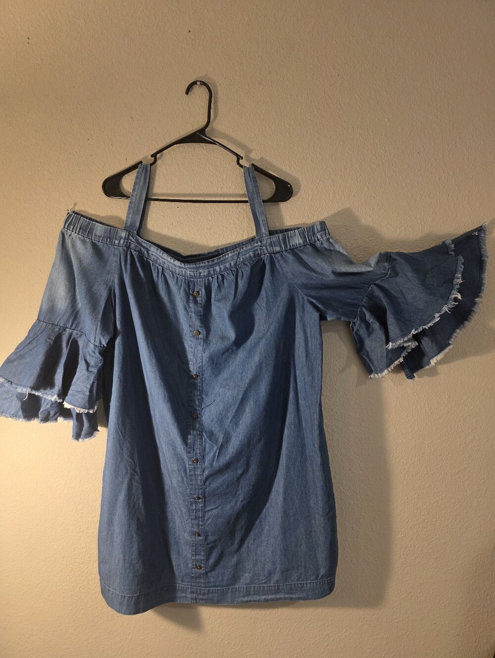 Blue Denim Off-Shoulder Ruffle Sleeve dress/top